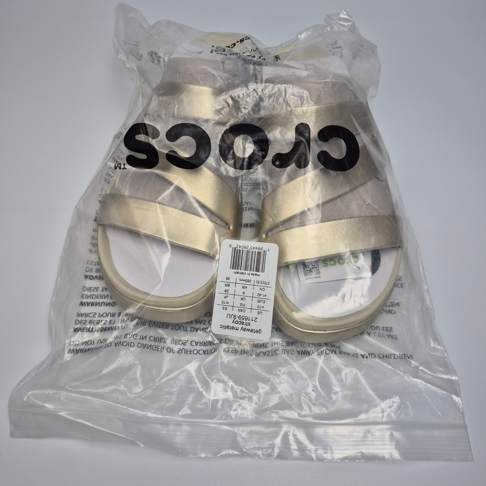 Crocs Getaway Strappy Champagne Gold Metallic Sandals Woman's Size 10 Shoes